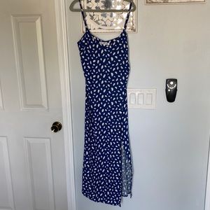 Reformation Crimini midi dress in moray blue/white dot size 0